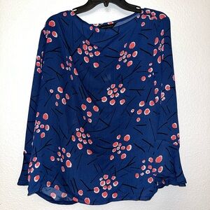 Investments Royal Blue Blouse with Pink Dot Floral Print